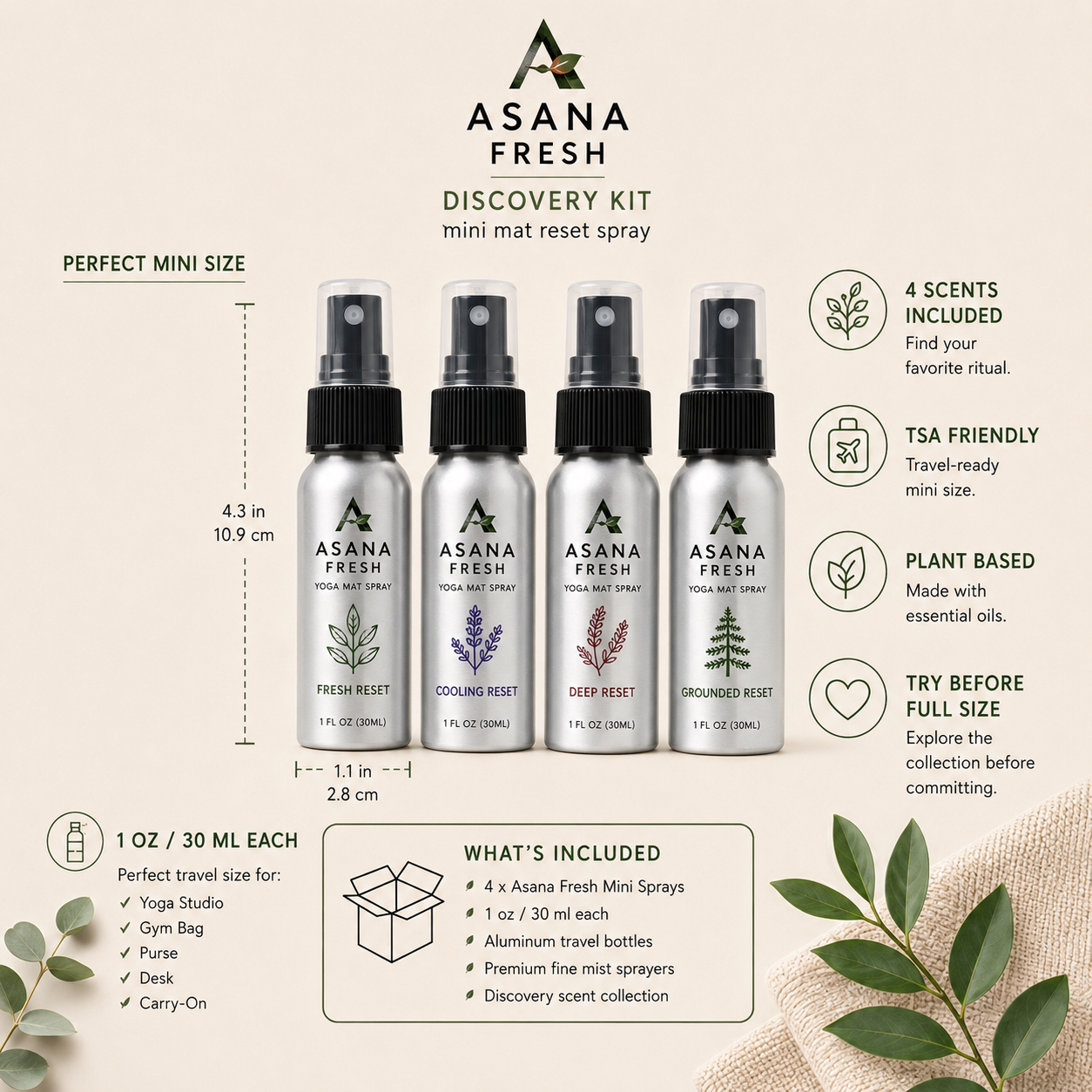 Asana Fresh Yoga Mat Spray Discovery Kit